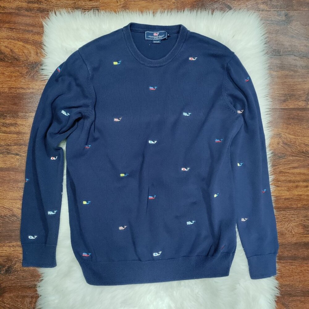 Vineyard Vines Navy Blue Whale Embroidered Preppy Hipster Sweater Men's Medium - Picture 3 of 13